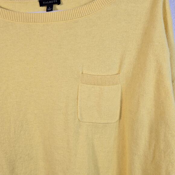 Talbots Sweater Women's L Yellow Cotton Wool Cashmere Classic Career Spring Prep - Picture 3 of 7